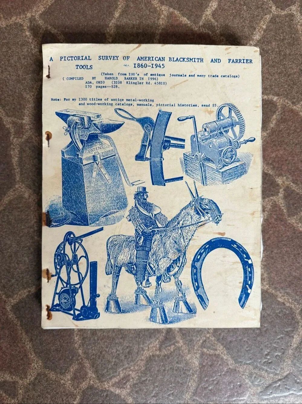Vintage Blacksmith and Farrier Tool Catalog Supplies 1860-1945 Replica